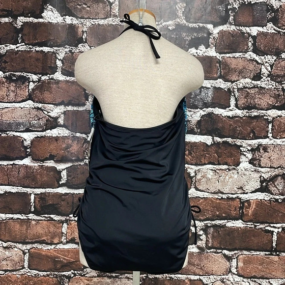 Aqua Green Swimsuit Womens X Large XL Blue Black NWT Geometric Halter One-Piece - Picture 11 of 17